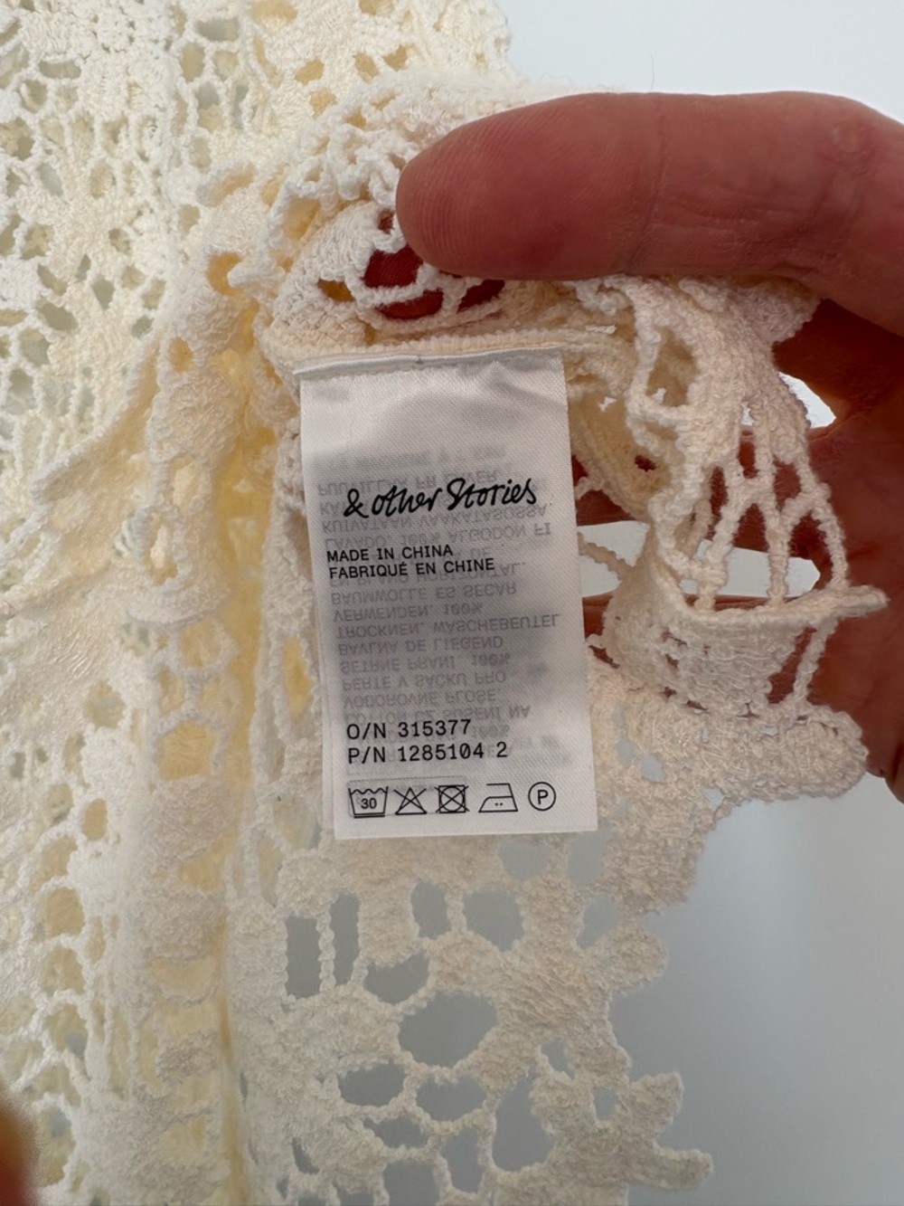 & Other Stories Cream Floral Crochet Top Size Small - Picture 6 of 9